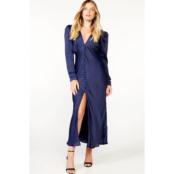French Navy Bardot Rylee Button Down Maxi Dress 6/S - Picture 1 of 11
